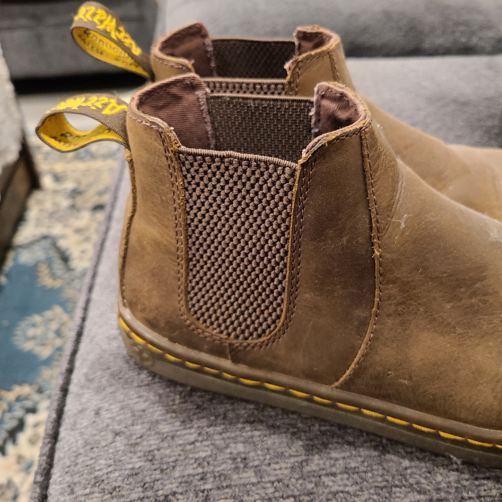Dr. Martens Brown Chelsea Ankle Boots with Yellow Stitching
